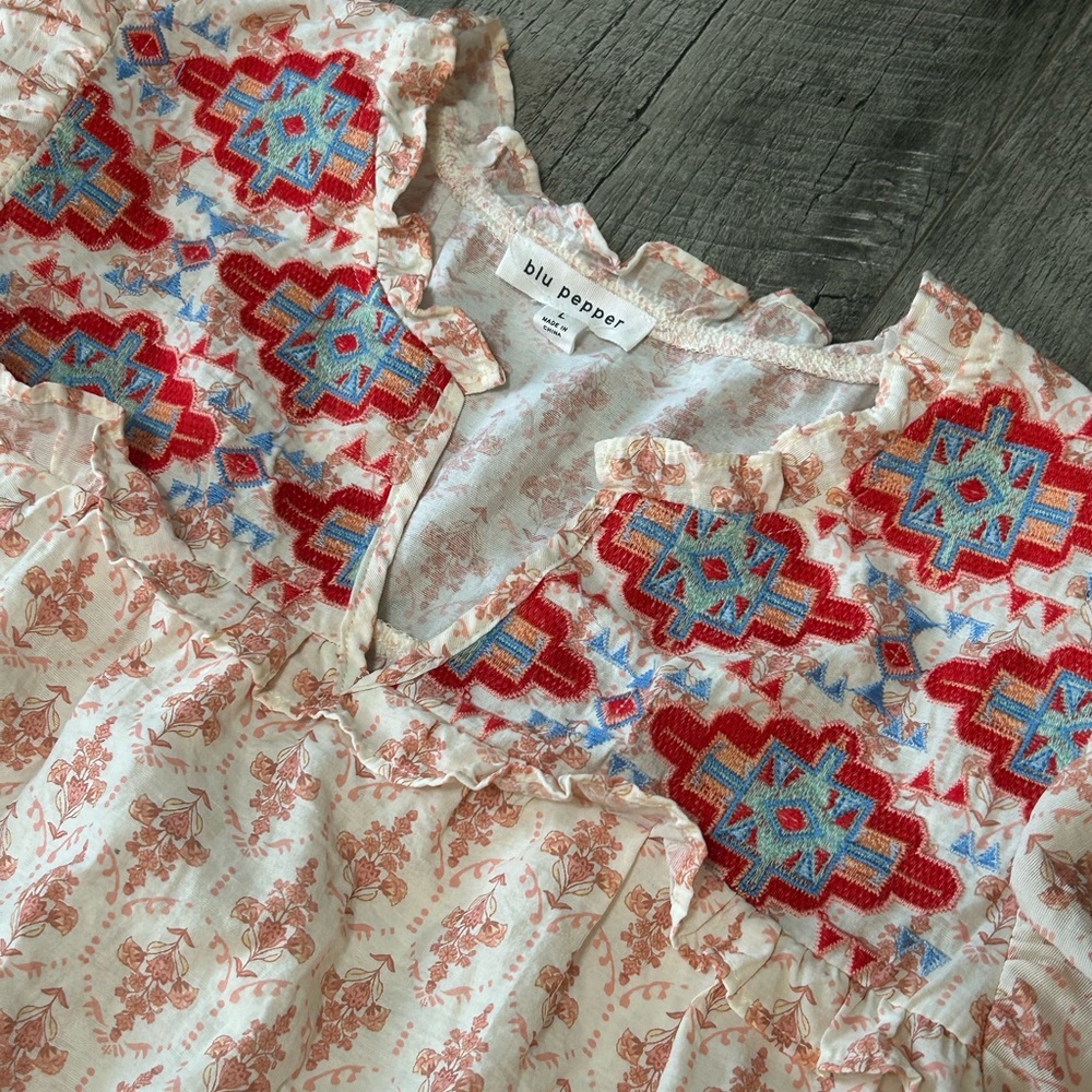 Anthropologie Pink and Red Embroidered Blouse - Picture 2 of 8